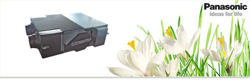 Panasonic Kreuzstromwärme- und Enthalpieübertrager mit DX-Register Die Baureihe umfasst drei Geräte von 500 bis 1000 m³/h mit einer hohen, externen statischen Pressung für die Einbindung in Luftkanalsysteme